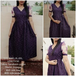 Pure Handloom Cotton Feeding Dress | Dark Purple | S | M | L | XL | XXL