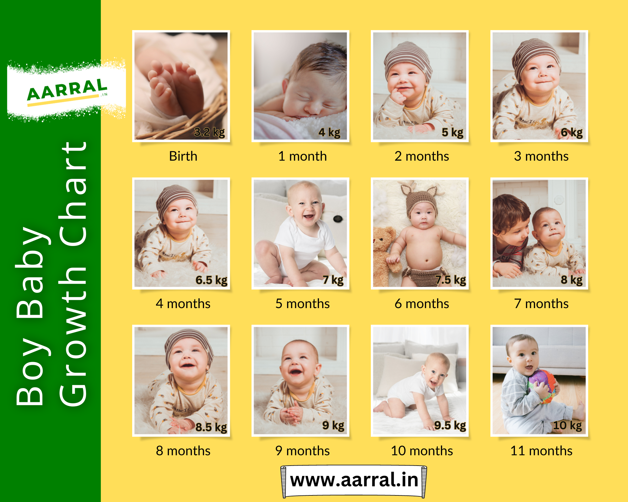 Average Baby Boy Weight Chart 1 to 12 Months Growth (in KG)