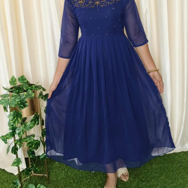 VISHU EASTER Special Collections | Georgette Handwork Dress in Navy Blue | Sizes: M-38, L-40, XL-42, XXL-44 - Aarral.in